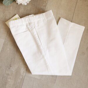 White Linen Pants Chino Fit Cotton Linen Adjustable Waist Size 4 RING BEARER NWT